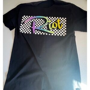 Black Riot Graphic T Shirt Checkerboard Rainbow Logo Tee Shirt‎